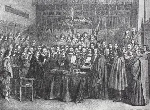 The Peace of Muenster ended the Eighty Years War between Spain and the Republic of the Seven United Netherlands