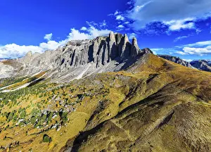 The peaks of the Puez Group, drone shot