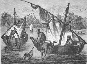 Pearl fishermen in India, c. 1895