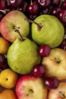 Pears, apples, apricots, cherries, fruits close-up