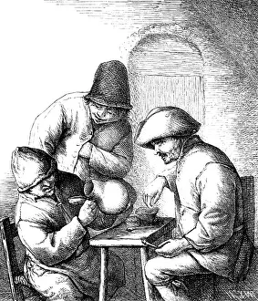 Framed Print : Peasants playing dice, three men at the table
