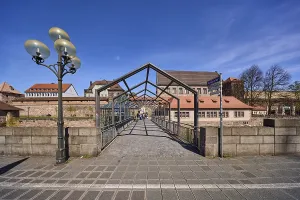 Pedestrian bridge, lantern, pavement