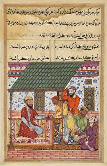 The four penniless friends go to a wise man who gives them each a magic shell to put on their turbans