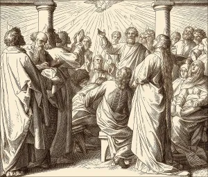 Pentecost, the descent of the Holy Spirit upon the Apostles