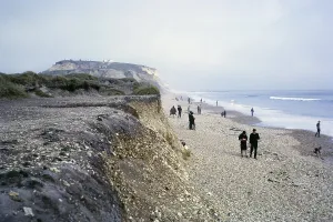 People on the beach at Hengistbury Head, Dorset, England, in 1966