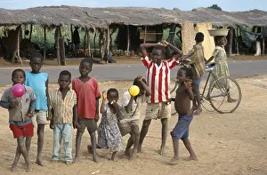 People, children on a street market