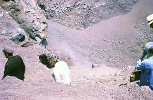 People at crater of Mount Vesuvius volcano, Naples, Campania, Italy, Europe 1967, Europe