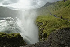 People at Gullfoss waterfall, long exposure