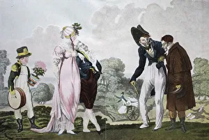 People in Hyde Park, historic French engraving by Louis Debucourt