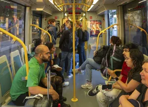 People on metro tram train public transport system