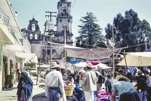 People near the Chucrh of El Carmen, at the Friday market, Toluca, Mexico, 1961, Central America