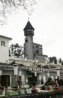 People sitting on the terrace of Cafe Winkler, Salzburg, Austria, Europe 1960, Europe