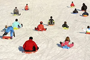 People sledging, Le Mont Dore, Departement Puy-de-Dome