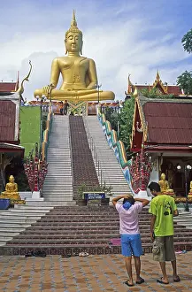 People, staircase, Big Buddha statue on the island of Ko Samui