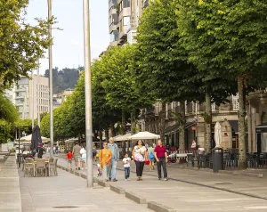 People walking along pedestrianised street Rua Montero