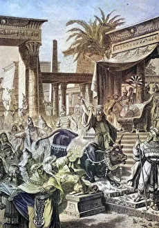 The Persian king Cambyses kills the sacred bull (Apis)