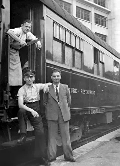 Personal poses in front of the restaurant wagon