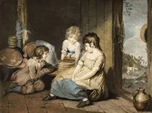 The petition of the mouse, three children have caught a mouse in a life trap and are looking at the animal