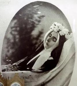 Photo of St. Bernadette of Lourdes on her deathbed in 1879