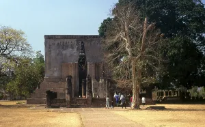 The Phra Atchana Buddha at Wat Si Chum is in the posture of Subduing Mara or Calling the Earth to
