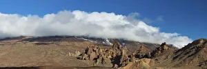 Pico del Teide, 3715m in clouds and Roques de Garcia