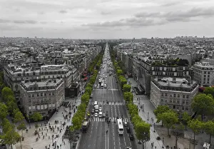 A picture of the Champs-Elysees as seen from the top of the Arc de Triomphe