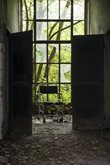 A picture of a scary place in an abandoned asylum