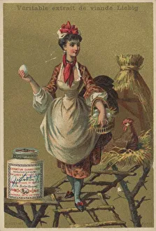 Picture series Birds 2, Chicken and a woman with a basket of eggs
