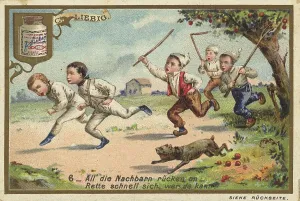 Picture series Children as fruit thieves