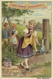 Picture series Children, Girl goes to the fountain and sees her friend standing with another girl