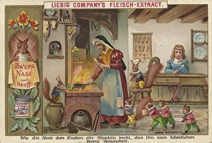 Picture series Dwarf Nose, 2, How the witch cooks the boy a little soup that turns him into an ugly dwarf