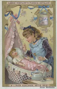 Picture series Girl playing with a doll: Sweet sleeping