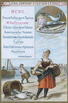 Picture series Menu, with eel, Historic