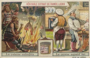 Picture series once and now, kitchen of yesteryear