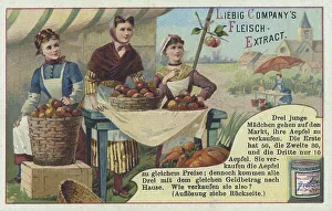 Picture series Puzzle, three girls go to the market to sell apples