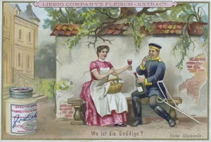 Picture series The Search, Where is the Maid ? Soldier sitting with the maid on the bench