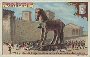 Picture series The Trojan War, the wooden horse is led into the city