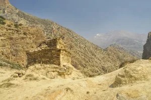 Picturesque buddhist shrine in Himalayas mountains in Nepal