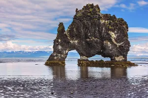 The picturesque cliff in Iceland as huge prehistoric monster