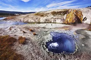 Picturesque hot azure small lake in Yellowstone park