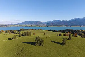 Picturesque landscape with Lake Forggensee and mountains