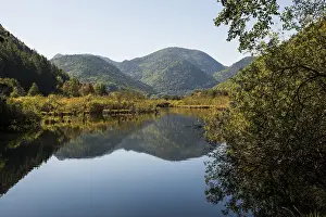Picturesque moor lake in autumn