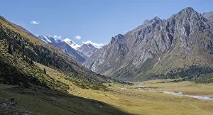 Picturesque mountain valley, mountain landscape with white mountain peaks