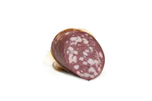 Piece of the cleaned sausage insulated on white background