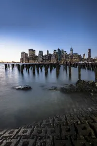 Pier ier at Brooklyn Bridge Park with view of the East River and the skyline of Manhattan