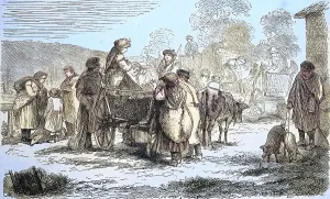 Pig market in Moravian Slovakia in 1880