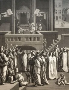 Pilate presenting a scourged Jesus to the people of Jerusalem