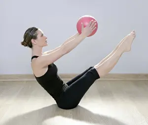 Pilates woman stability ball gym fitness yoga exercises girl