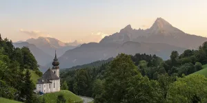 Category Mountain Landscapes Prints: Pilgrimage church Maria Gern, sunset