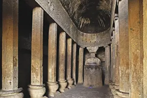 Pillars and stupa in cave temple hinyana pandav caves first century BC to second century AD
